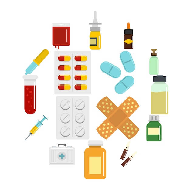 Набор иконок различных наркотиков в плоском стиле