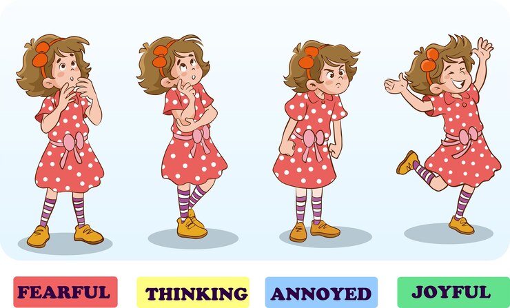 वेक्टर different emotions and expressions of girl