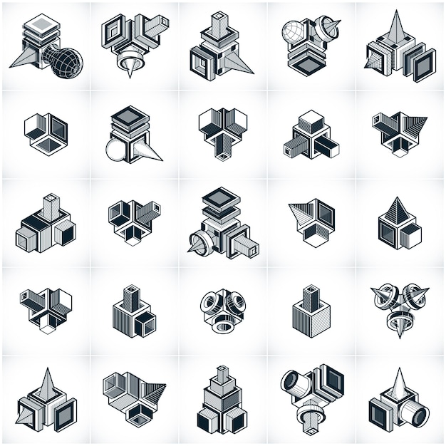 Different engineering constructions collection, abstract vectors set.