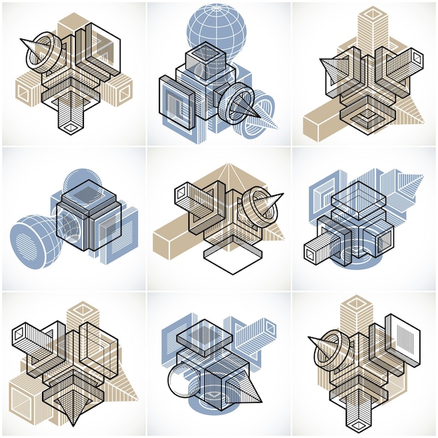 Different engineering constructions collection, abstract vectors set.