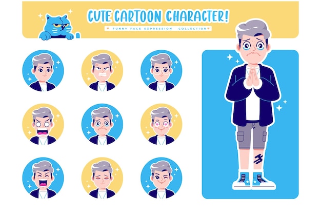 Different face emotion boy cartoon character collection 1