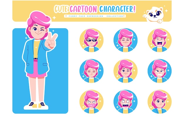 different face emotion business girl cartoon character collection 3