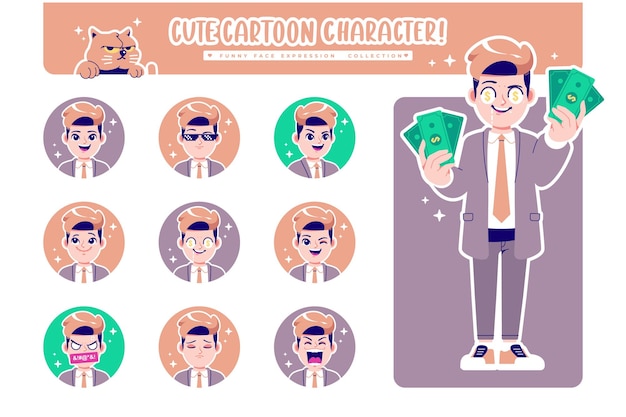 different face emotion businessman cartoon character collection 4