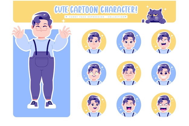 different face emotion fat boy cartoon character collection 3