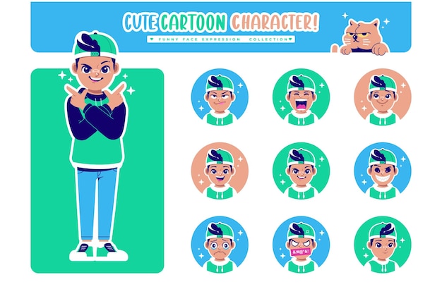 different face emotion nosy boy cartoon character collection 1