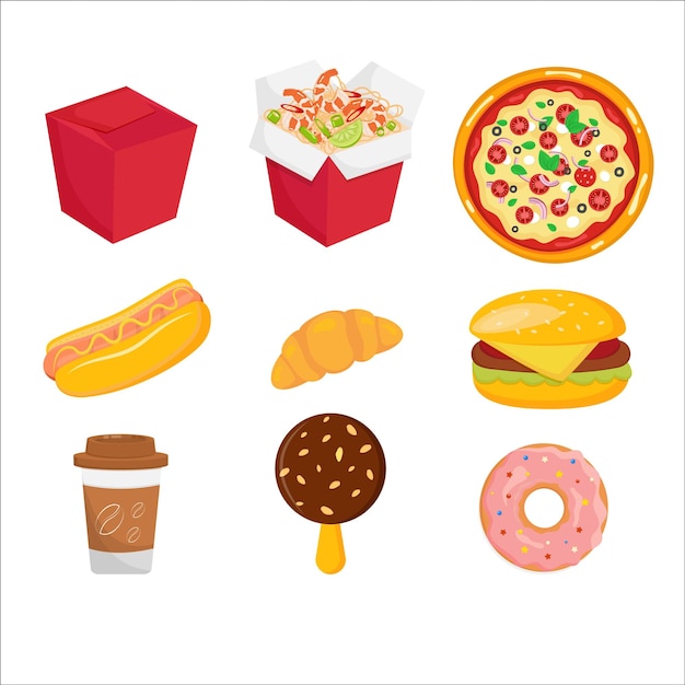 different fast food set. vector illustration.