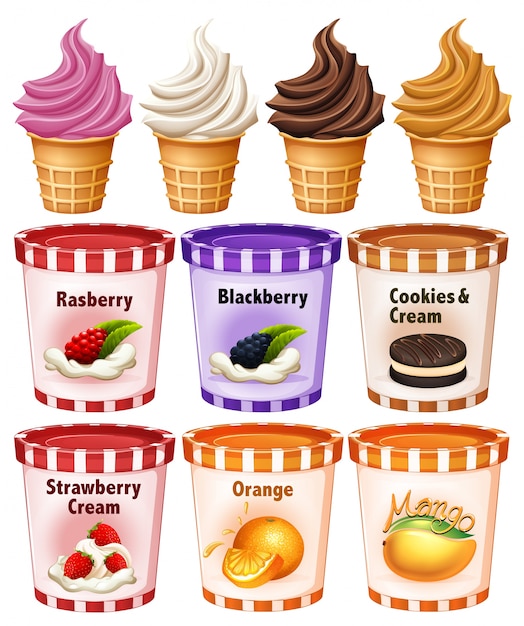 Different flavors of icecream and yogurt illustration