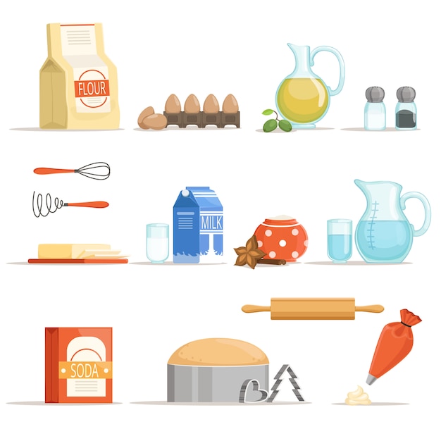 Вектор Различные пищевые ингредиенты для выпечки и приготовления пищи