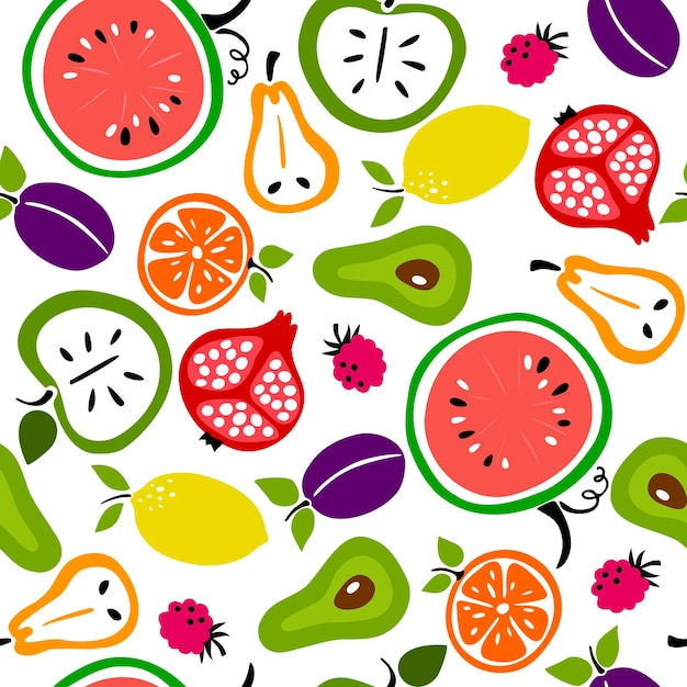 Different fruits collection isolated on white Seamless summer pattern