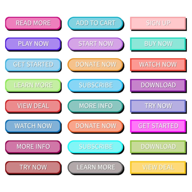 Different fun colored button templates for websites