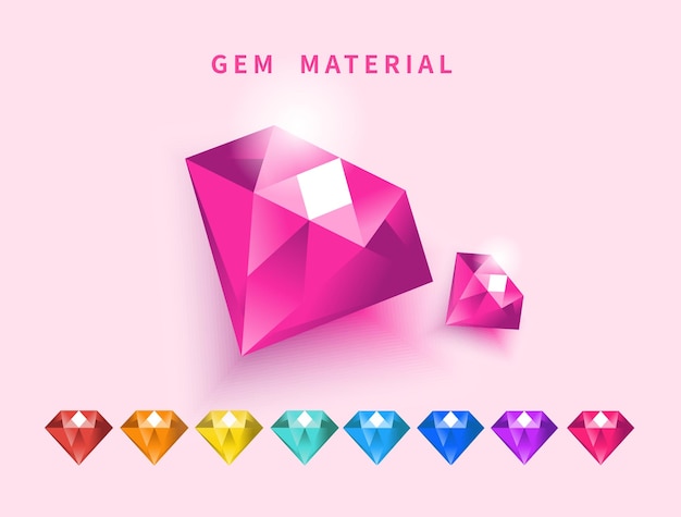 さまざまな宝石スパンコールとダイヤモンドの漫画スタイルゲームデザインプロジェクトのベクトル図