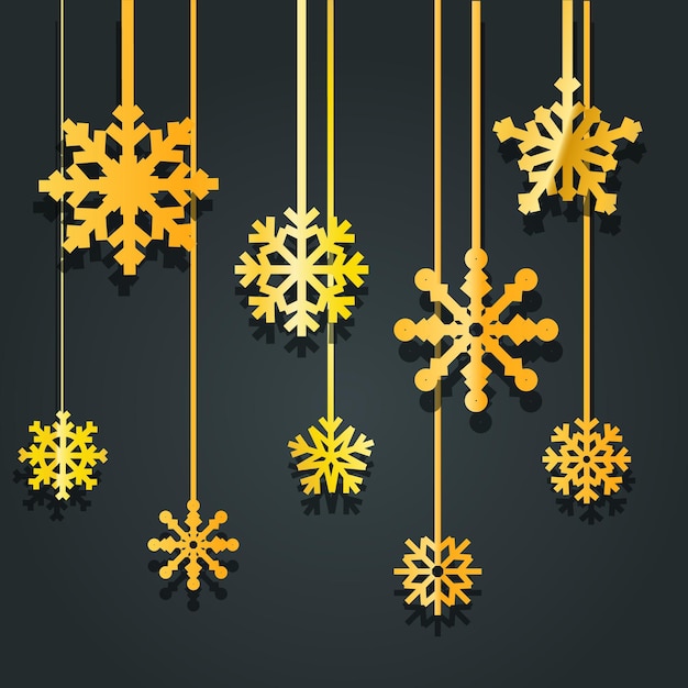 Different golden vector snowflakes illustration. vector ice crystal design template