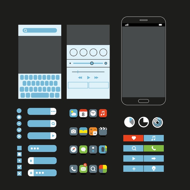 Diversi elementi grafici impostati. design moderno dell'interfaccia per smartphone