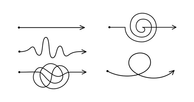 Linee di percorso di scarabocchio scarabocchio disegnate a mano diverse. concetto di ricerca di soluzioni aziendali. modo per risolvere il problema. elementi di disegno vettoriale per infografica di tendenza.