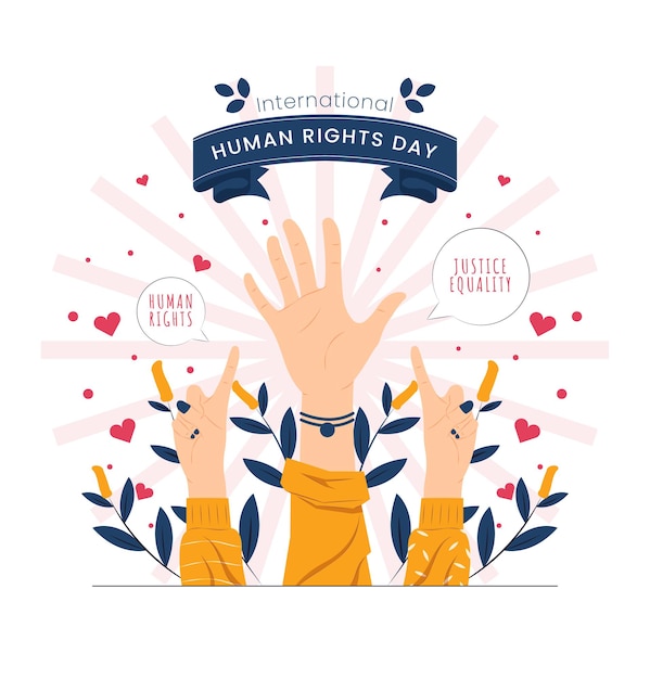 Different hand sign on international human rights day concept illustration