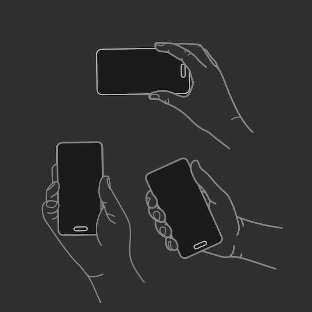 Different hands with modern smartphone vector collection. Flat design