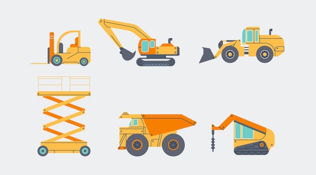 Different industrial vehicles in flat design