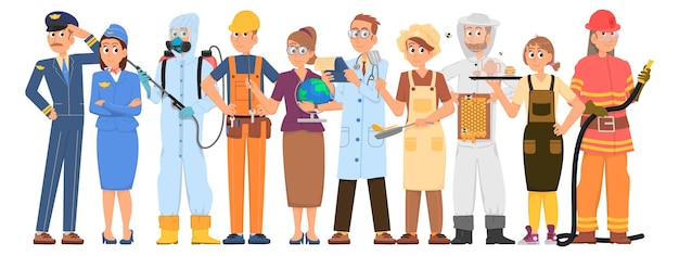 Diversi professionisti del lavoro personaggi dei cartoni animati dei lavoratori