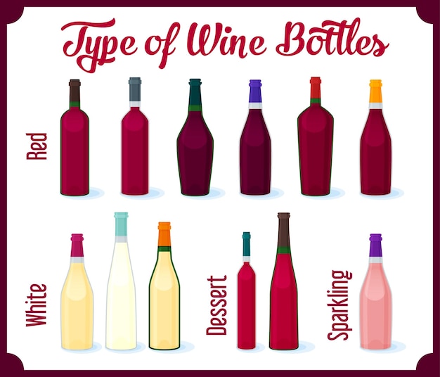 Different kinds of wine bottles without labels