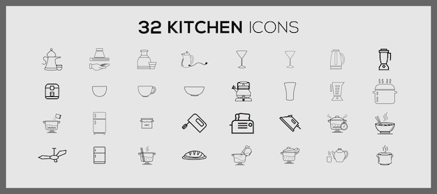 Vector different kitchen icons cute kitchen utensils doodle sticker set cooking doodle icons kitchen