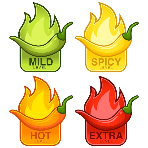 different level of spicy chili cartoon symbol