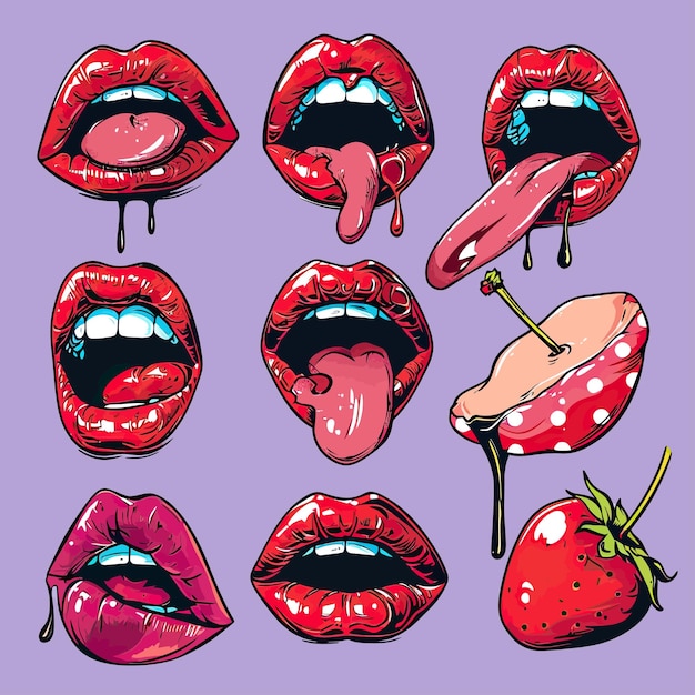 Different lips fashionable piercing vector