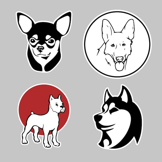 Different lovely puppies and dogs as stickers set for design clothes, accessories, websites or logo