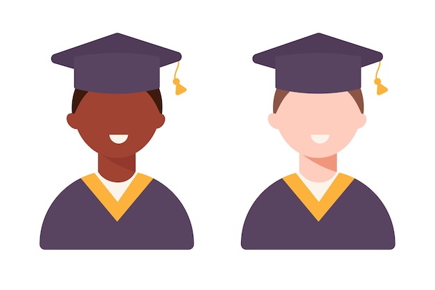 Vector different male student smiling on graduation day in flat style vector illustration