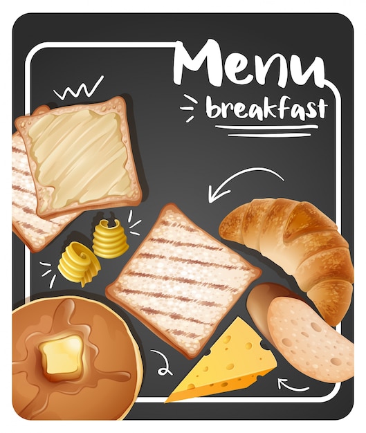 Different menu for breakfast on black background