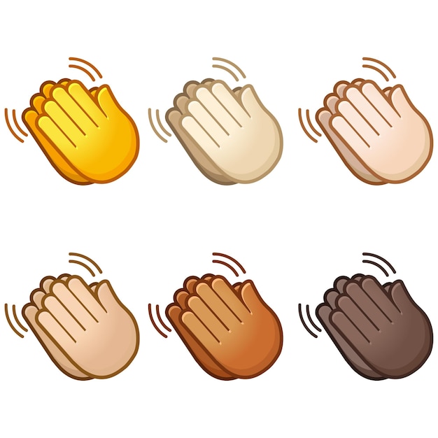 Emoji di umore diverso emotivo applauso applauso emoji mano set di vari toni della pellecute cartoon stilizzato vettore cartoon illustrazione icone isolato su sfondo bianco