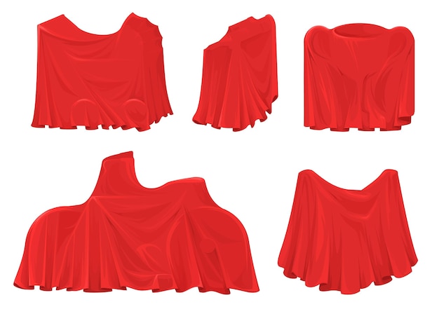 Vector different objects and surprise items under red silk cloth