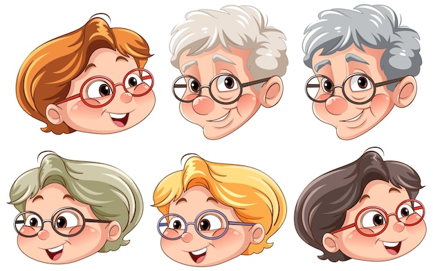 Different old woman facial expression collection