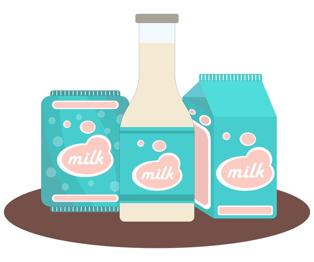 Различные упаковки молочных продуктов для всемирного дня молока в одном стиле. Идентичная бутылка из тетрапака