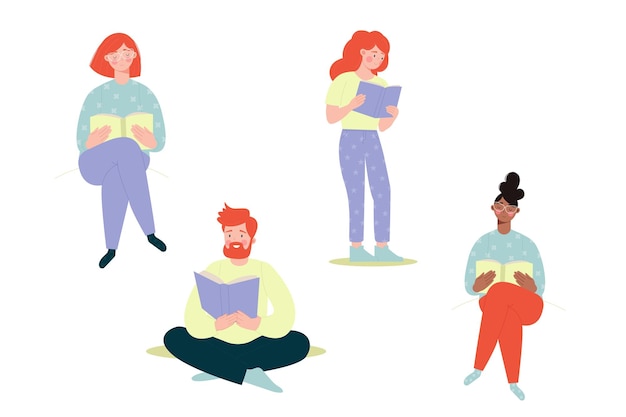 Different people are reading a book Vector illustration