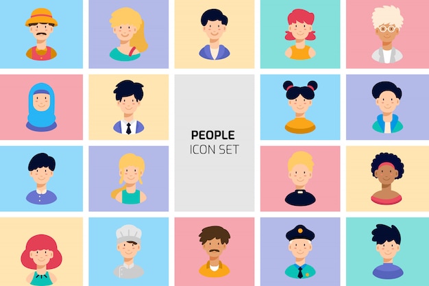 Разные люди аватара икона set collection. плоский мультфильм векторные иллюстрации