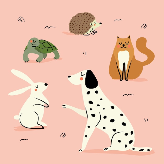 Concetto di illustrazione di diversi animali domestici