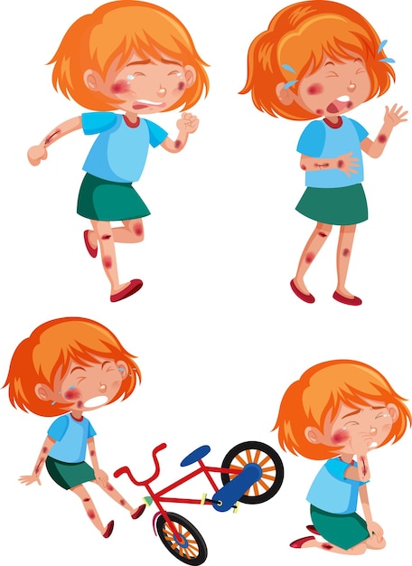 Different poses of girl injured from the accident