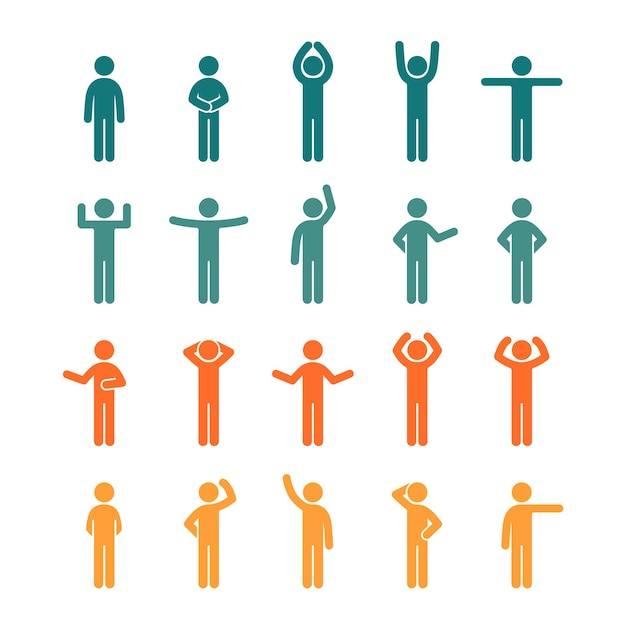 Vector different poses stick figure people pictogram icon set