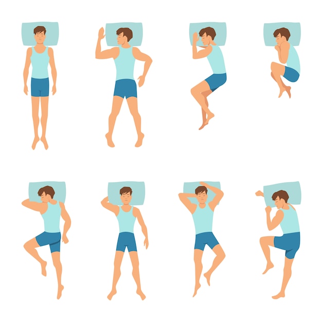 Vector different positions of sleeping man.