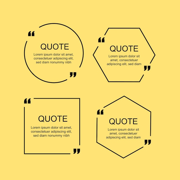 Different quote frames set. vector flat illustration. colorful templates with text