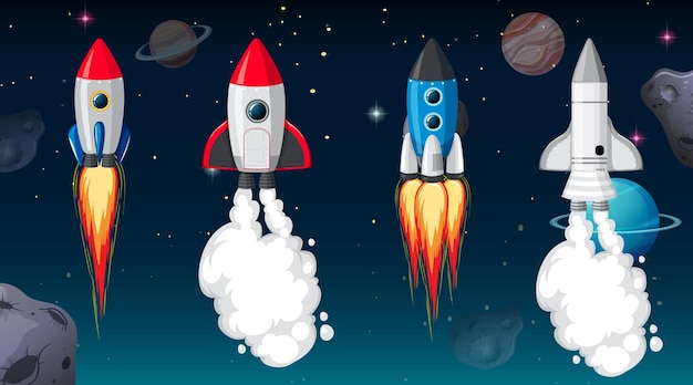 different rocket ship in space scene