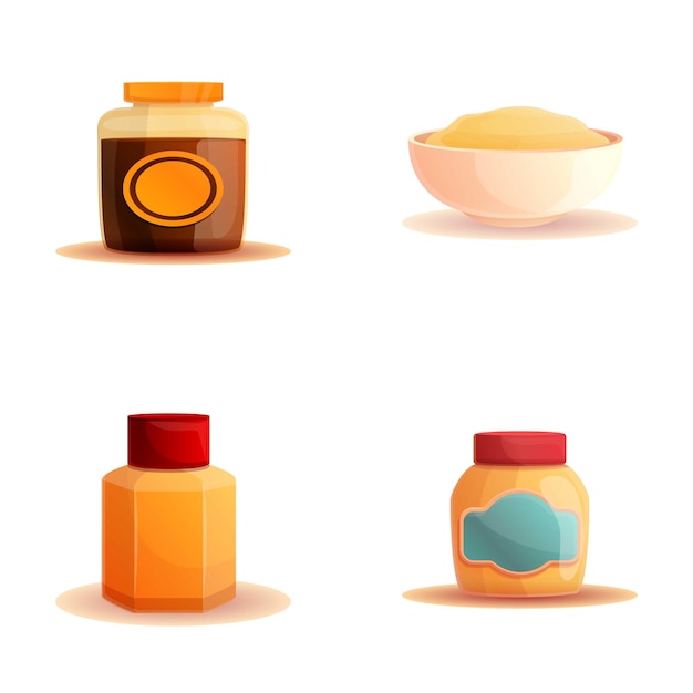 Different sauce icons set cartoon vector Sauce and spice Seasoning food concept