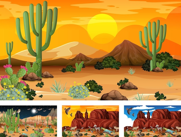 Different scenes with desert forest landscape