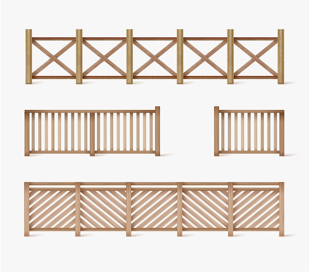 Different seamless wooden and brick fences designes