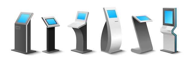 Vector different selfservice kiosk to order and payment online realistic mockup set