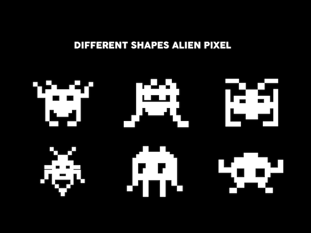 Different shapes alien pixel logo design