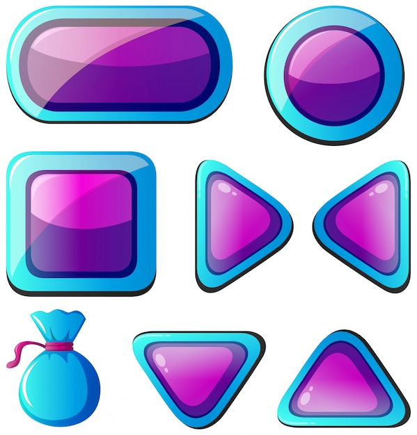 Different shapes of buttons in purple and blue