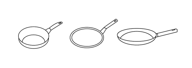 Different shapes of frying pans vector illustration doodle