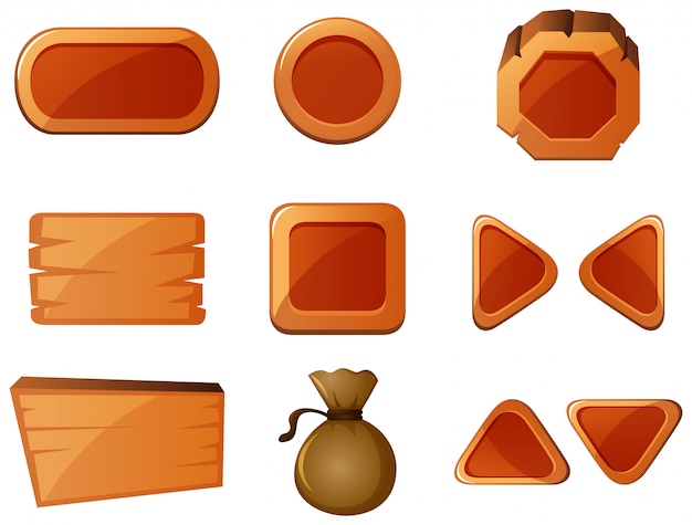 Vector different shapes of wooden buttons