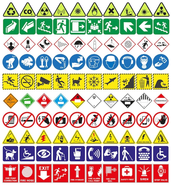 Vector different signs are collected in one set signs in industry signs of help and protection